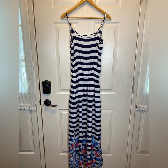 Tommy Bahama Side Slit Striped Floral Tassel Maxi Sleeveless Dress Sz M - Picture 2 of 14